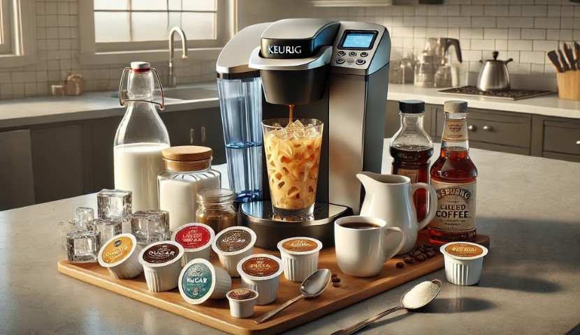 ingredients-and-equipments-needed-to-make-iced-coffee-with-Keurig-image