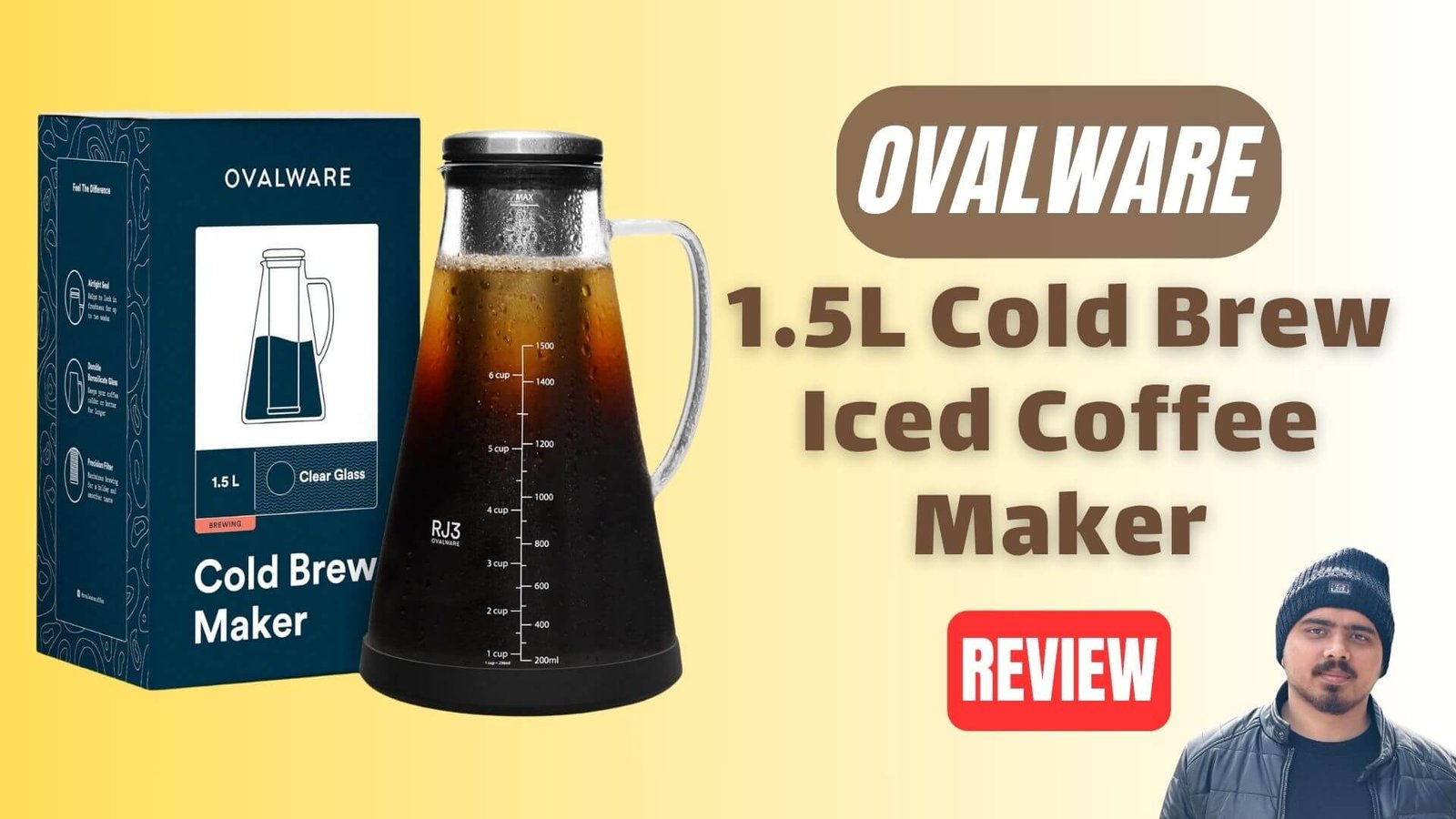 OVALWARE Cold Brew Iced Coffee Maker – 1.5L Glass Carafe - Homemade Cold Brew Iced Coffee Maker For Sale