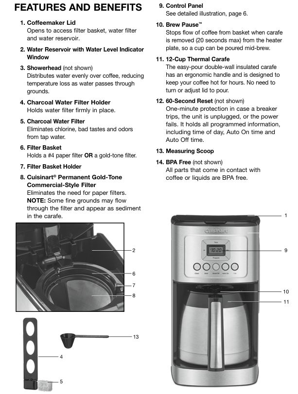Cruisinart-DCC-3400NAS-thermal-coffee-maker-parts-features-and-benefits