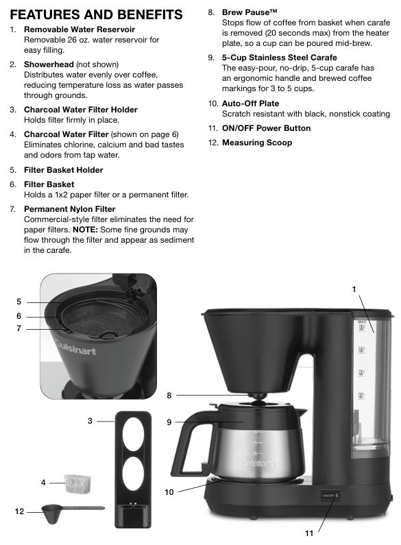 Cuisinart-DCC-5570-series-coffeemaker-parts-accessories-features