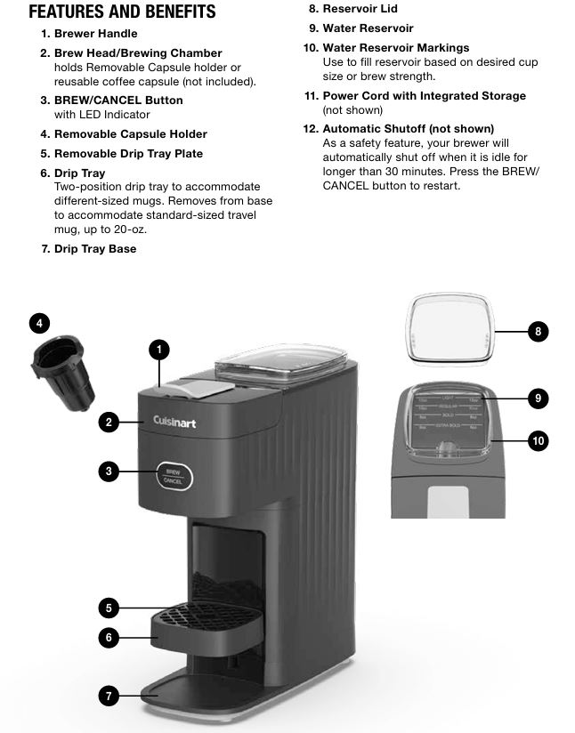 Cuisinart-SOHO-SS-7-series-coffee-maker-parts-accessories-and-features