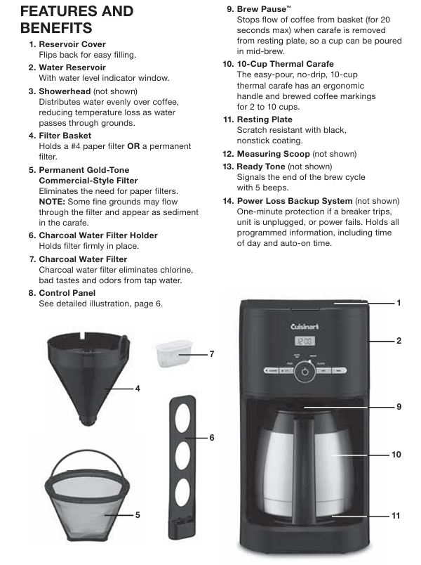 Cuisinart-dcc-1170BKNAS-thermal-classic-programmable-coffeemaker-parts-accessories-features