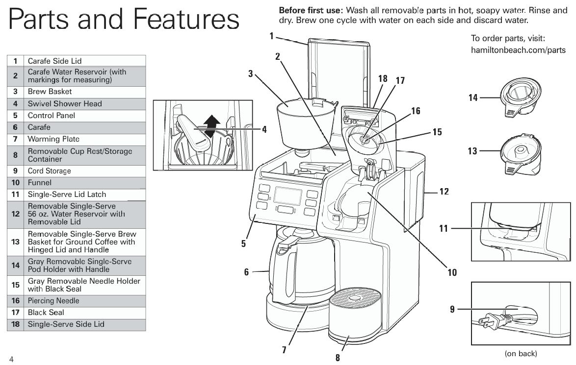 Hamilton Beach 49902G FlexBrew® trio coffee maker parts and features image