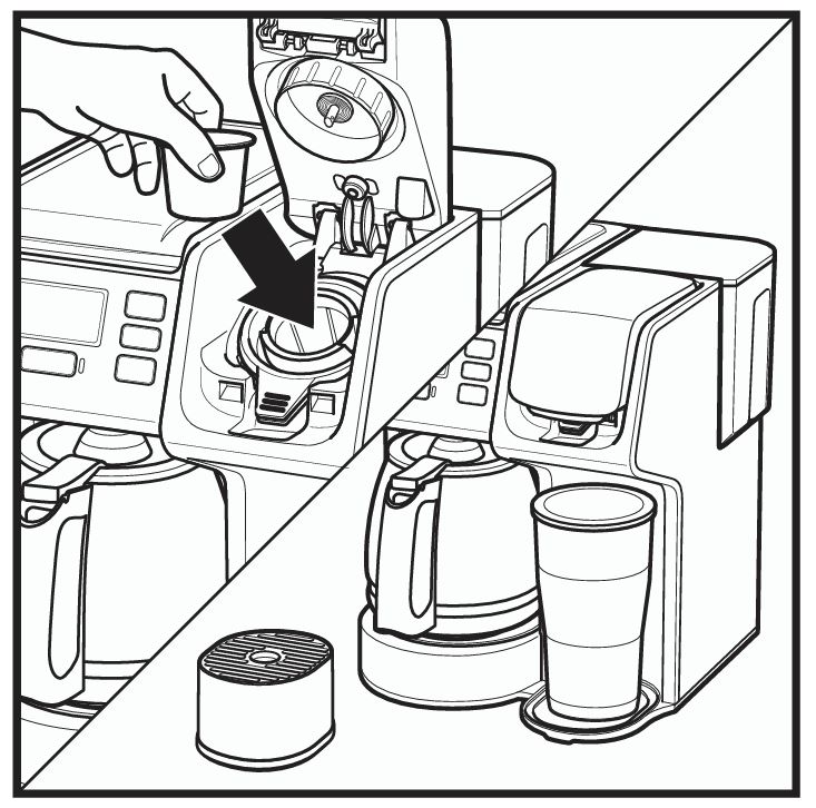 Hamilton Beach 49902G FlexBrew® trio place pod into single serve pod holder