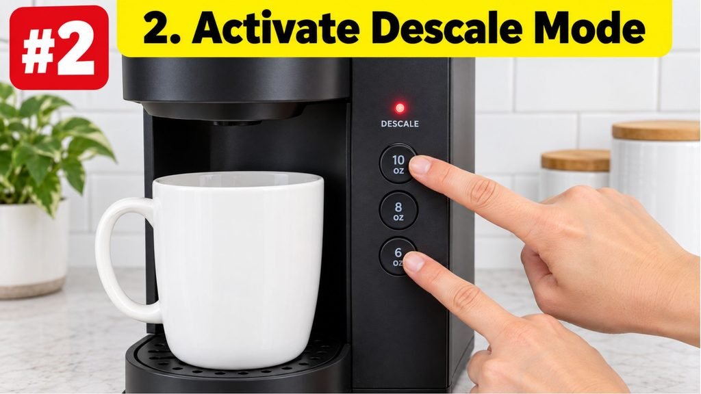 Keurig K-Express Essentials 6 oz and 10 oz descale buttons